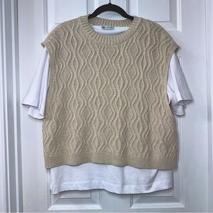 Zara Beige Cable Knit Sweater Vest
